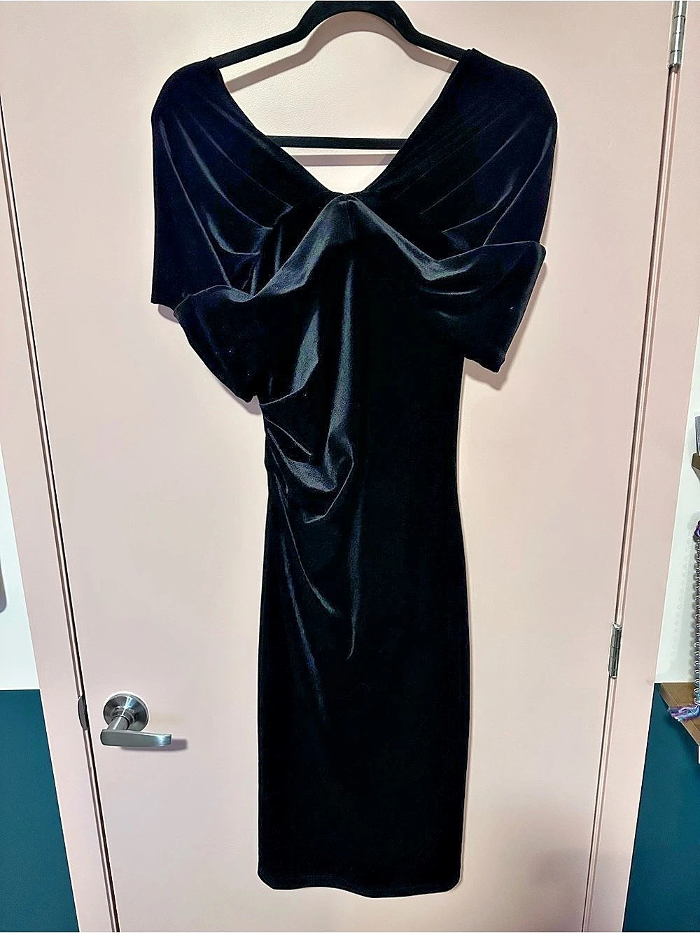 CHIC star Black Velvet Draped Midi Dress Size Medium